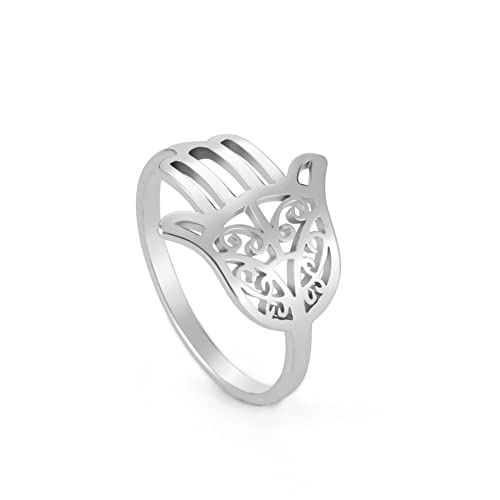 Amaxer Hamsa Hand der Fatima Ring für Frauen Edelstahl hohl Finger Ring Schmuck Accessoires Geschenk (Silber, 10) von Amaxer