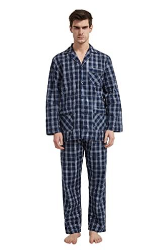 Amaxer Herren Schlafanzug Baumwolle Pyjamas Set,Blaues lila Quadrat,M von Amaxer