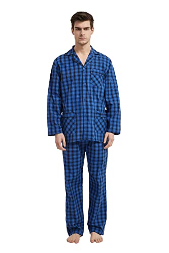 Amaxer Herren Schlafanzug Baumwolle Pyjamas Set,Dunkelblaues Quadrat,L von Amaxer