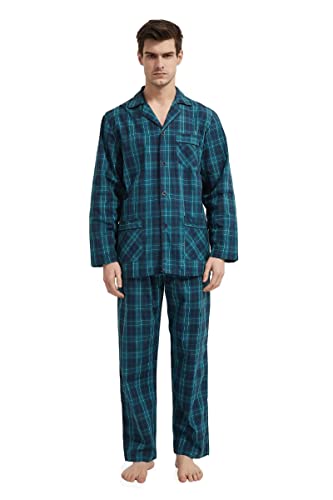 Amaxer Herren Schlafanzug Baumwolle Pyjamas Set,Grüner Platz,L von Amaxer