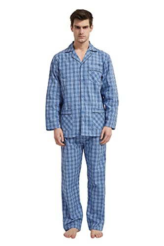 Amaxer Herren Schlafanzug Baumwolle Pyjamas Set,Kleines blaues Quadrat,M von Amaxer