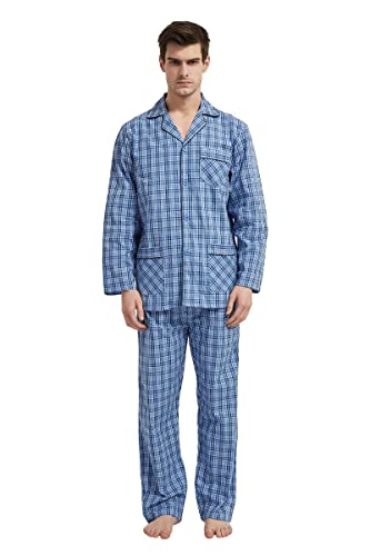 Amaxer Herren Schlafanzug Baumwolle Pyjamas Set,Kleines blaues Quadrat,XXL von Amaxer