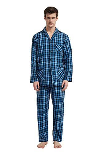 Amaxer Herren Schlafanzug Baumwolle Pyjamas Set,Kleines blaues Quadrat 01,M von Amaxer