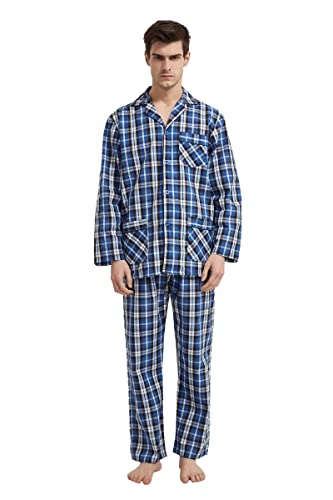 Amaxer Herren Schlafanzug Baumwolle Pyjamas Set,Rotes blaues Quadrat,L von Amaxer