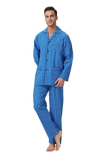 Amaxer Herren Schlafanzug Baumwolle Pyjamas Set V-Ausschnitt Knopfleiste Lange Ärmel Pjs Elastisch Hohe Taille Nightwear von Amaxer