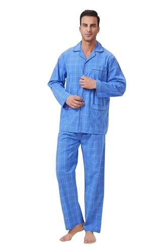 Amaxer Herren Schlafanzug Baumwolle Pyjamas Set V-Ausschnitt Knopfleiste Lange Ärmel Pjs Elastisch Hohe Taille Nightwear von Amaxer