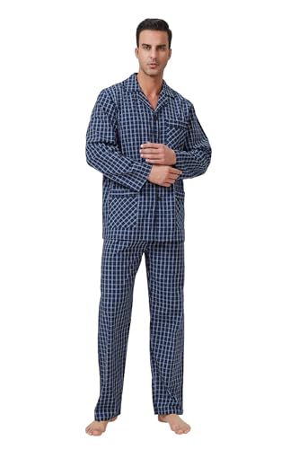 Amaxer Herren Schlafanzug Baumwolle Pyjamas Set V-Ausschnitt Knopfleiste Lange Ärmel Pjs Elastisch Hohe Taille Nightwear von Amaxer