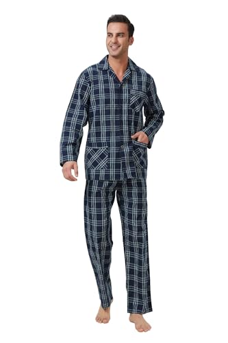 Amaxer Herren Schlafanzug Baumwolle Pyjamas Set V-Ausschnitt Knopfleiste Lange Ärmel Pjs Elastisch Hohe Taille Nightwear von Amaxer