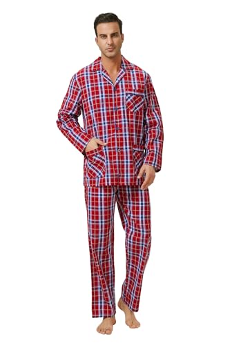 Amaxer Herren Schlafanzug Baumwolle Pyjamas Set V-Ausschnitt Knopfleiste Lange Ärmel Pjs Elastisch Hohe Taille Nightwear von Amaxer