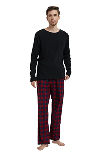 Amaxer Herren Zweiteiliger Schlafanzug Flanell Pyjama Set Nachtwäsche Hausanzug Langarm Oberteil mit Taschen Schlafanzughose mit Kordelzug von Amaxer