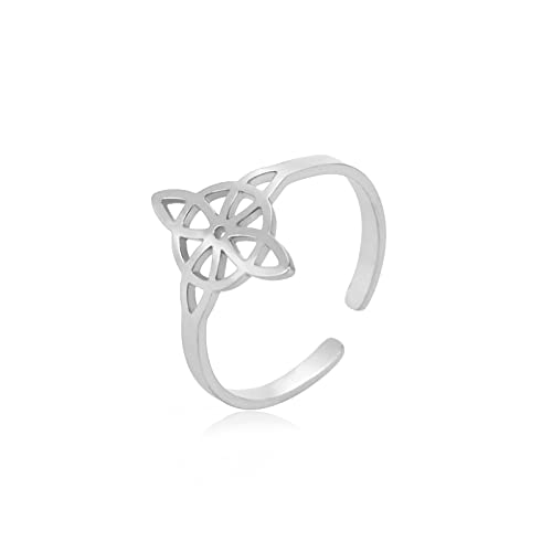 Amaxer Hexenknoten Ring für Frauen Edelstahl Hexerei Keltischer Knoten Amulett Vintage Offener Verstellbarer Fingerring Schmuck Geschenke für Mädchen Freunde, Edelstahl von Amaxer