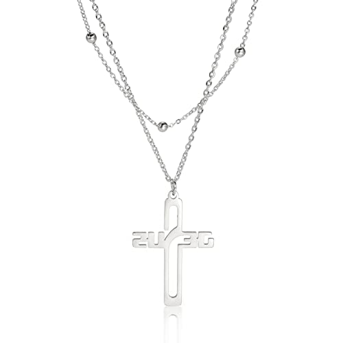 Amaxer Ichthys Halskette Kreuz Jesus Christus Engel Liebe Fisch Christliches Symbol Charm Anhänger Halskette für Frauen Christlicher Schmuck Edelstahl Doppellagige Perlen Halskette, M, Edelstahl von Amaxer