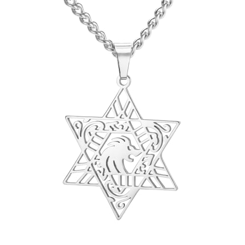 Amaxer Israel Löwe von Juda Magen Davidstern Halskette Hebräisch Jüdische Judaica Schmuck Kette Anhänger Halskette für Frauen Mädchen (Silber), L50, Edelstahl von Amaxer