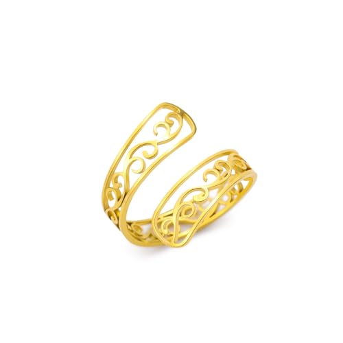 Amaxer Keltischer Herzring Filigraner Blumenring für Frauen Edelstahl Lässiger Schmuck Einstellbarer Wickel Offener Ring für Frauen (Fiore in filigrana, Oro) Amaxer Keltischer Herzring Filigraner Blumenring für Frauen Edelstahl Lässiger Schmuck Einstellbarer Wickel Offener Ring für Frauen (Fiore in filigrana, Oro) von Amaxer
