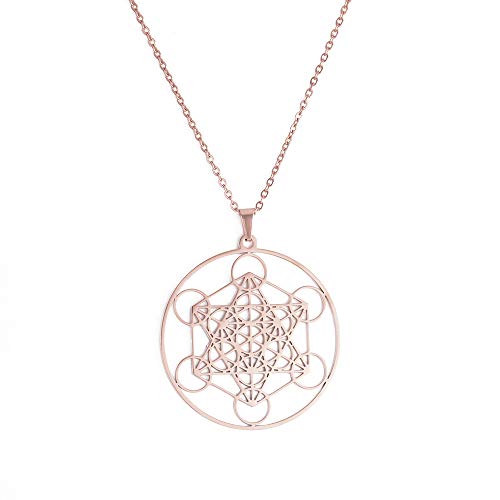 Amaxer Metatrons Cube Halskette für Frauen Davidstern Erzengel Metatron Schutzerklärung Ausgehöhlte Edelstahlkette Anhänger Charm Halskette für Frauen Mädchen (Metatron Würfel-Roségold) von Amaxer