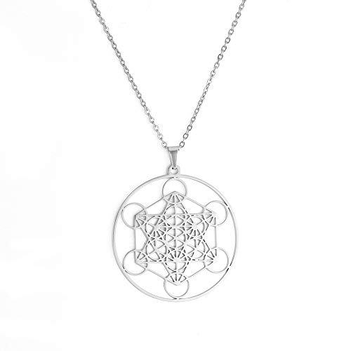 Amaxer Metatrons Cube Halskette für Frauen Davidstern Erzengel Metatron Schutzerklärung Ausgehöhlte Edelstahlkette Anhänger Charm Halskette für Frauen Mädchen (Metatron Würfel-Silber) von Amaxer