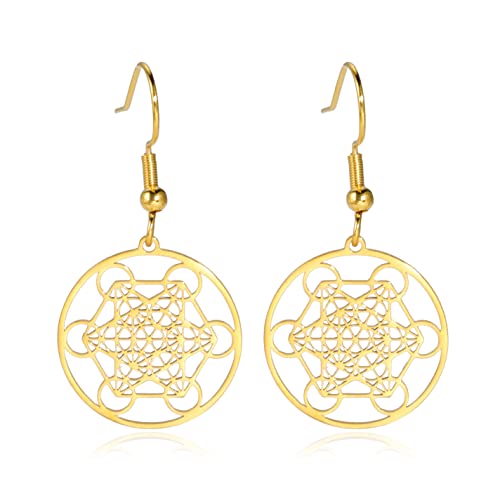 Amaxer Metatrons Würfel Ohrringe für Frauen Heilige Geometrie Metatron Schutz Statement ausgehöhlt Anhänger Charm Tropfen baumeln Ohrringe (Gold) von Amaxer