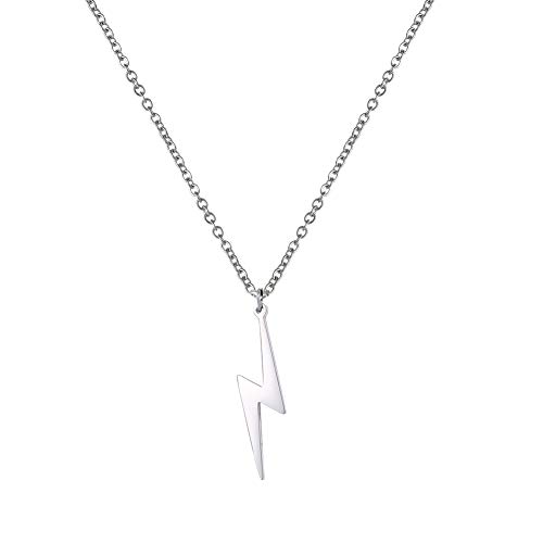 Amaxer Minimalistische Geometrische Halskette mit Blitz Anhänger aus Edelstahl Schlicht Unisex Schmuck Geschenk (Silber) von Amaxer