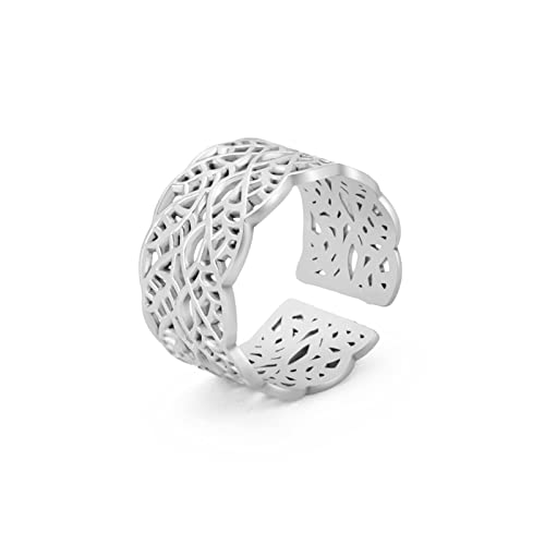 Amaxer Mond und Stern Offener Ring Olivenblatt Kreis Runde Scheibe Finger Mode Edelstahl Verstellbare Ringe Strand Schmuck Geschenke für Frauen Mädchen Freunde, Edelstahl von Amaxer