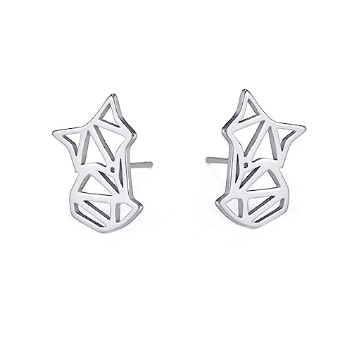 Amaxer Niedliche Origami-Fuchs-Katze-Tier-Ohrringe für Frauen, geometrisch, ausgehöhlt, Edelstahl, Schmuck, Ohrstecker für Unisex, Tierliebhaber, Geburtstagsgeschenk, Edelstahl von Amaxer