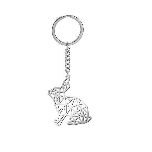 Amaxer Schlüsselanhänger aus Edelstahl mit geometrischem Origami-Schlüsselanhänger für Unisex-Tierliebhaber, hund (Conejo) von Amaxer
