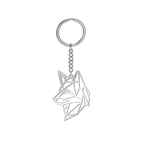 Amaxer Schlüsselanhänger aus Edelstahl mit geometrischem Origami-Schlüsselanhänger für Unisex-Tierliebhaber, hund (Perro) von Amaxer