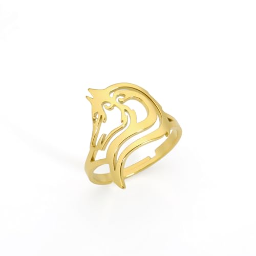 Amaxer Niedlicher Origami Wolf Fuchs gekrönter König der Löwen Ring verstellbar geometrisch ausgehöhlt Edelstahl Fingerring für Unisex Tierliebhaber (Wolf1-Gold) von Amaxer