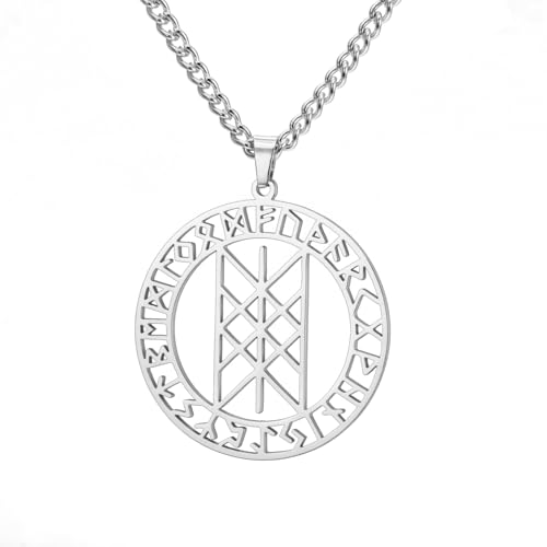 Amaxer Nordische Symbole Halskette für Frauen Edelstahl Web of Wyrd Viking Runen Retro Nordic Hollowed Out Schmuck Charme Anhänger Halskette (Silber) von Amaxer
