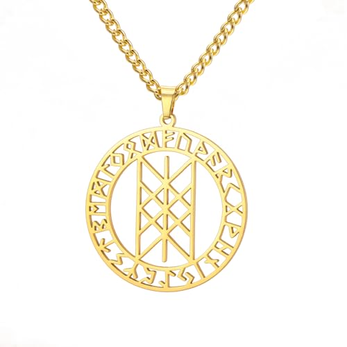 Amaxer Nordische Symbole Halskette für Frauen Edelstahl Web of Wyrd Viking Runen Retro Nordic Hollowed Out Schmuck Charme Anhänger Halskette (gold) von Amaxer