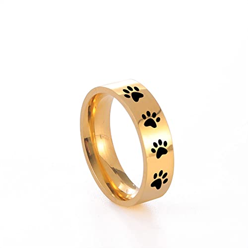 Amaxer Ring mit Tierpfotenabdruck für Männer und Frauen, schöner Bär, Hund, Katze, Fußabdrücke, Edelstahl, Statement-Band, Fingerringe, Schmuck, Geschenke (Gold, 10) von Amaxer