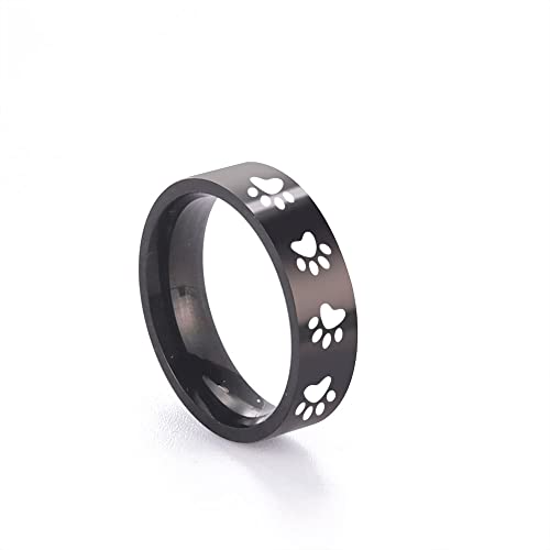 Amaxer Ring mit Tierpfotenabdruck für Männer und Frauen, schöner Bär, Hund, Katze, Fußabdrücke, Edelstahl, Statement-Band, Fingerringe, Schmuck, Geschenke (Schwarz, 10) von Amaxer