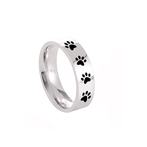 Amaxer Ring mit Tierpfotenabdruck für Männer und Frauen, schöner Bär, Hund, Katze, Fußabdrücke, Edelstahl, Statement-Band, Fingerringe, Schmuck, Geschenke (Silber, 10) von Amaxer