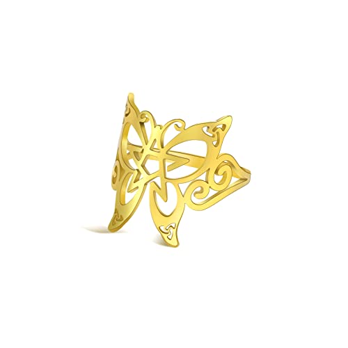 Amaxer Schmetterling Pentagramm Ringe für Frauen Wicca Pentagramm Ringe Tier Edelstahl Hollow Out Statement Band Fingerringe Schmuck Geschenke, 7-13, Edelstahl von Amaxer