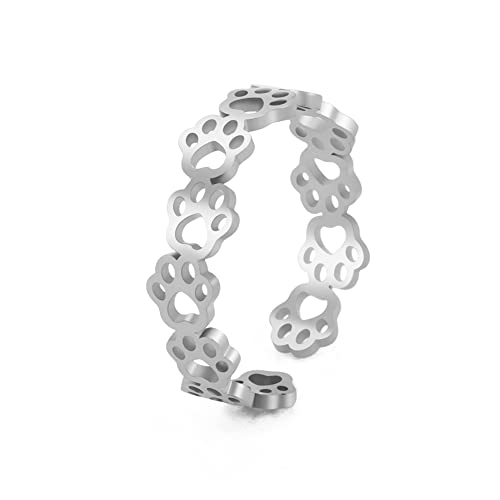 Amaxer Schöne Tierpfote Ringe Bär Hund Katze Fußabdruck Edelstahl Offener Finger Ring Strand Schmuck Geschenke für Frauen Mädchen Freunde (Silber) von Amaxer