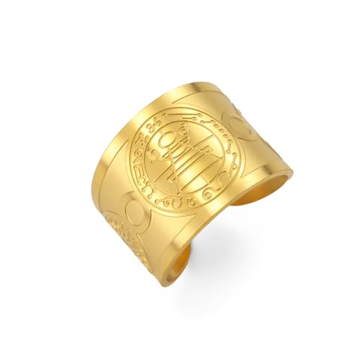 Amaxer Geheimes Siegel von Salomon Ring Schutz Reichtum Vermögen Talisman Amulett verstellbar Statement Band Ring für Männer Frauen von Amaxer