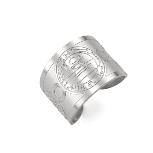 Amaxer Geheimes Siegel von Salomon Ring Schutz Reichtum Vermögen Talisman Amulett verstellbar Statement Band Ring für Männer Frauen, Edelstahl von Amaxer