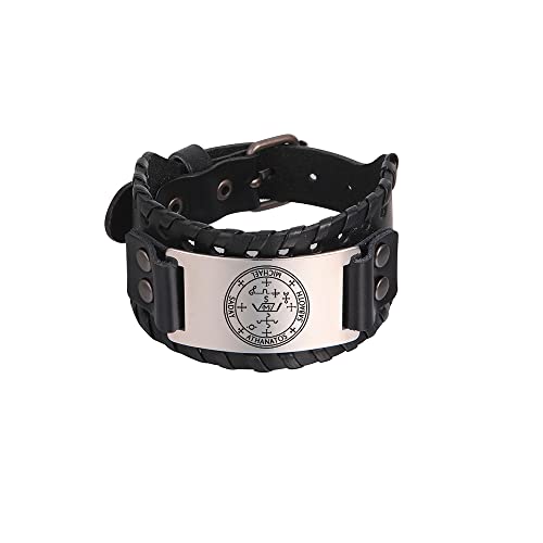Amaxer Sieben Erzengel Armband für Männer Metatron Würfel Schutzengel Michael Sigil Schutz Amulett Handgelenk Manschette Breite Lederarmband (Erzengel Michael) von Amaxer