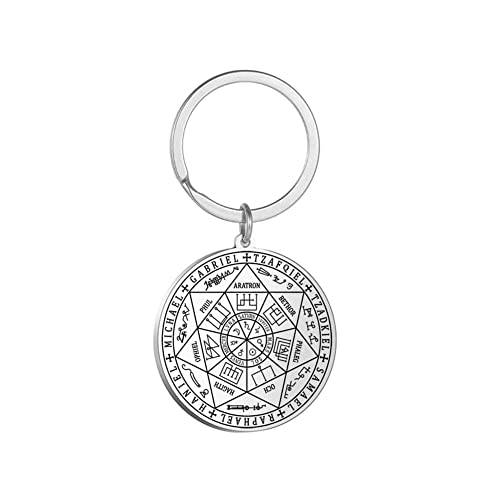 Amaxer Sieben Erzengel Metatrons Würfel St. Michael Enochian Engel Pentagramm Schutz Amulett Statement Kette Schlüsselanhänger Geometrische Kreis Edelstahl Schlüsselanhänger für Unisex von Amaxer