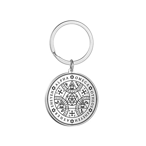 Amaxer Sieben Erzengel Metatrons Würfel St. Michael Enochian Engel Pentagramm Schutz Amulett Statement Kette Schlüsselanhänger Geometrische Kreis Edelstahl Schlüsselanhänger für Unisex von Amaxer