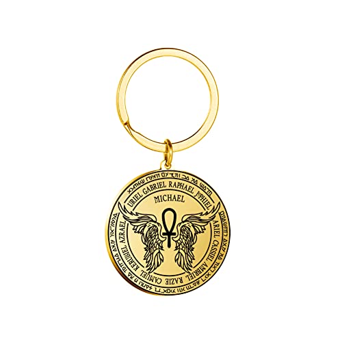 Amaxer Sieben Erzengel Metatrons Würfel St. Michael Enochian Engel Pentagramm Schutz Amulett Statement Kette Schlüsselanhänger Geometrische Kreis Edelstahl Schlüsselanhänger für Unisex von Amaxer