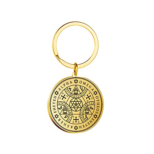 Amaxer Sieben Erzengel Metatrons Würfel St. Michael Enochian Engel Pentagramm Schutz Amulett Statement Kette Schlüsselanhänger Geometrische Kreis Edelstahl Schlüsselanhänger für Unisex von Amaxer