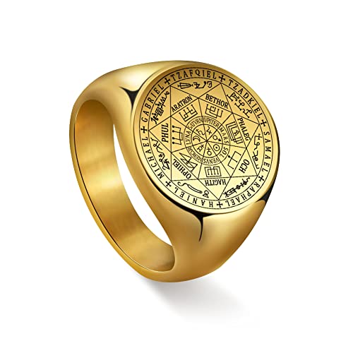 Amaxer Sieben Erzengel Ring für Herren Edelstahl Das Siegel von Solomon Tetragrammaton Erzengel Schutzring Statement Band für Herren Damen (10, Gold) von Amaxer