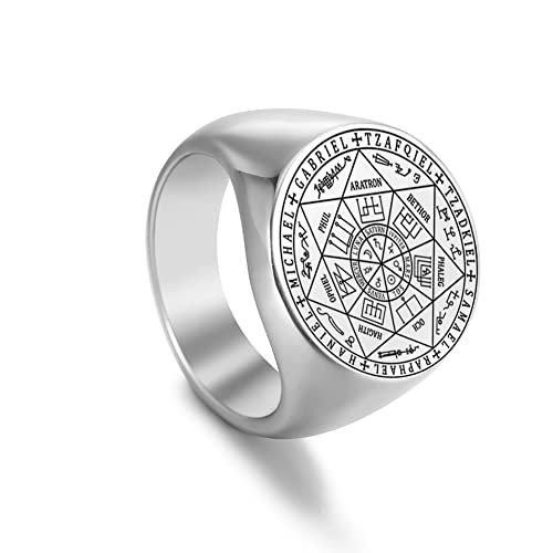 Amaxer Sieben Erzengel Ring für Herren Edelstahl Das Siegel von Solomon Tetragrammaton Erzengel Schutzring Statement Band für Herren Damen (10, Silber) von Amaxer