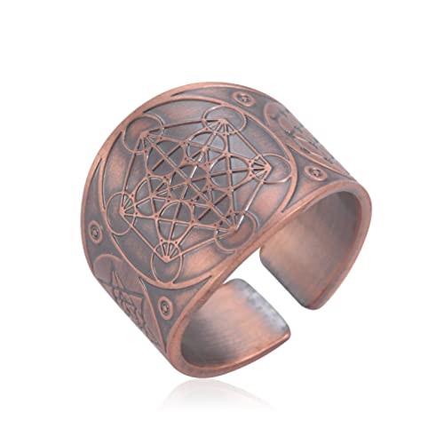 Amaxer Sieben Erzengel Ring für Männer Metatrons Würfel Edelstahl Das Siegel von Solomon Tetragrammaton Erzengel Schutz Verstellbarer Ring Statement Band für Männer Frauen (Metatrons Würfel-Bronze, 9) von Amaxer