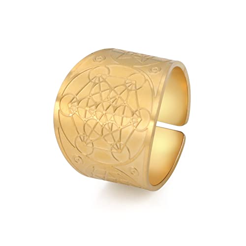 Amaxer Sieben Erzengel Ring für Männer Metatrons Würfel Edelstahl Das Siegel von Solomon Tetragrammaton Erzengel Schutz Verstellbarer Ring Statement Band für Männer Frauen (Metatrons Würfel-Gold, 9) von Amaxer