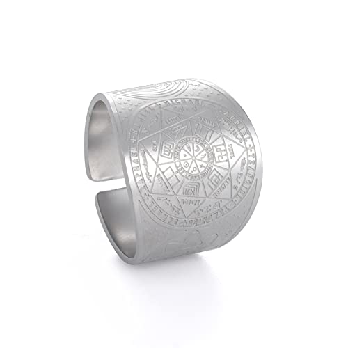 Amaxer Sieben Erzengel Ring für Männer Metatrons Würfel Edelstahl Das Siegel von Solomon Tetragrammaton Erzengel Schutz Verstellbarer Ring Statement Band für Männer Frauen (Sieben Erzengel-Silber, 10) von Amaxer