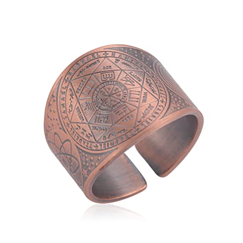 Amaxer Sieben Erzengel Ring für Männer Metatrons Würfel Edelstahl Das Siegel von Solomon Tetragrammaton Erzengel Schutz Verstellbarer Ring Statement Band für Männer Frauen (Sieben Erzengel-Bronze, 9) von Amaxer