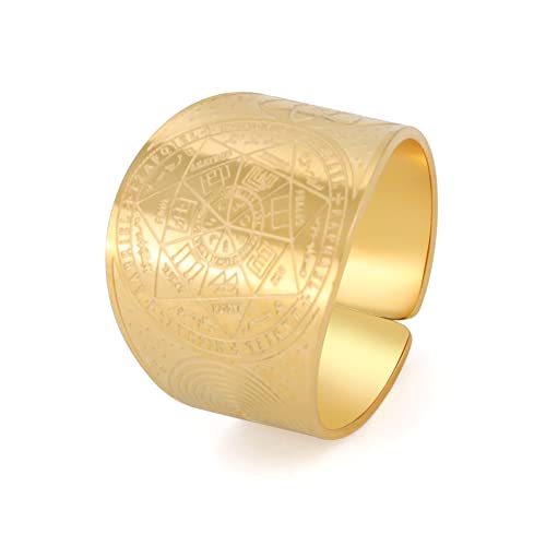 Amaxer Sieben Erzengel Ring für Männer Metatrons Würfel Edelstahl Das Siegel von Solomon Tetragrammaton Erzengel Schutz Verstellbarer Ring Statement Band für Männer Frauen (Sieben Erzengel-Gold, 8) von Amaxer