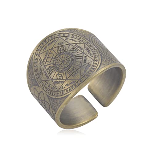 Amaxer Sieben Erzengel Ring für Männer Metatrons Würfel Edelstahl Das Siegel von Solomon Tetragrammaton Erzengel Schutz Verstellbarer Ring Statement Band für Männer Frauen von Amaxer