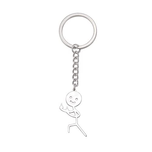 Amaxer Smiley Mittelfinger Stickman Schlüsselanhänger Lustig Gekritzel Streichholz Finger Edelstahl Schmuck Anhänger Kette Schlüsselanhänger Schlüsselbund (Stil3) von Amaxer